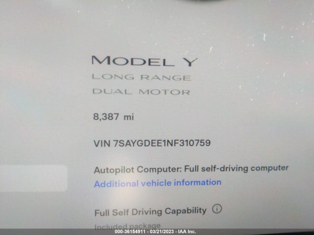 7SAYGDEE1NF310759 Tesla Model Y Long Range