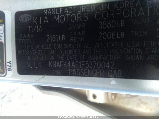 2015 KIA FORTE LX VIN: KNAFK4A61F5370042