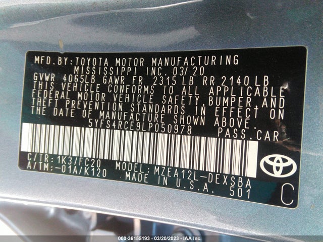 Toyota Corolla Se/nightshade 2020 5YFS4RCE9LP050978 Image 9