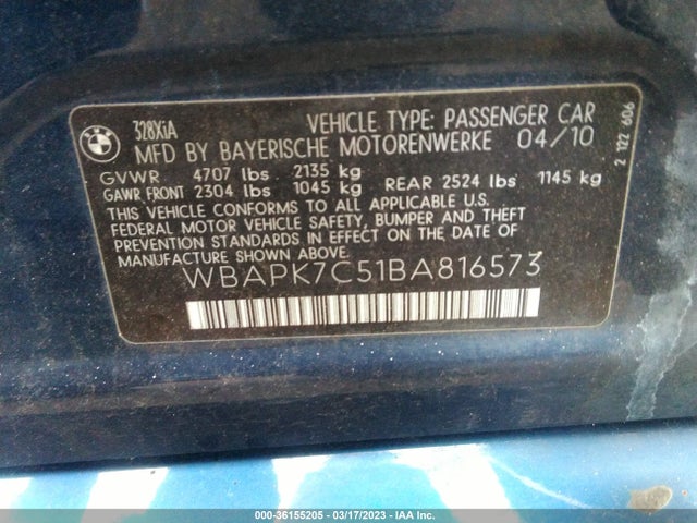 BMW 3 Series 328i Xdrive 2011 WBAPK7C51BA816573 Image 10