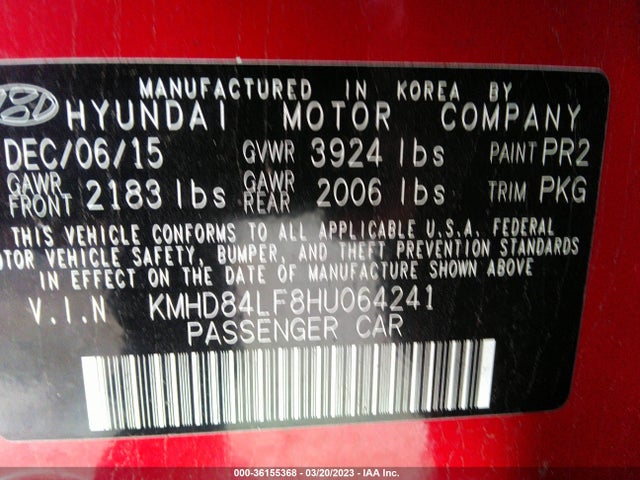 2017 HYUNDAI ELANTRA SE VIN: KMHD84LF8HU064241