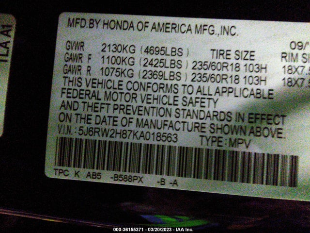 Honda Cr-v Ex-l 2019 5J6RW2H87KA018563 Image 9