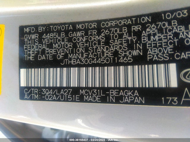 Lexus ES 330 2004 JTHBA30G445011465 Image 9