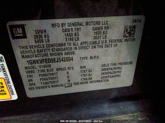Chevrolet Traverse Ls 2014 1GNKVFED9EJ342094 Image 9