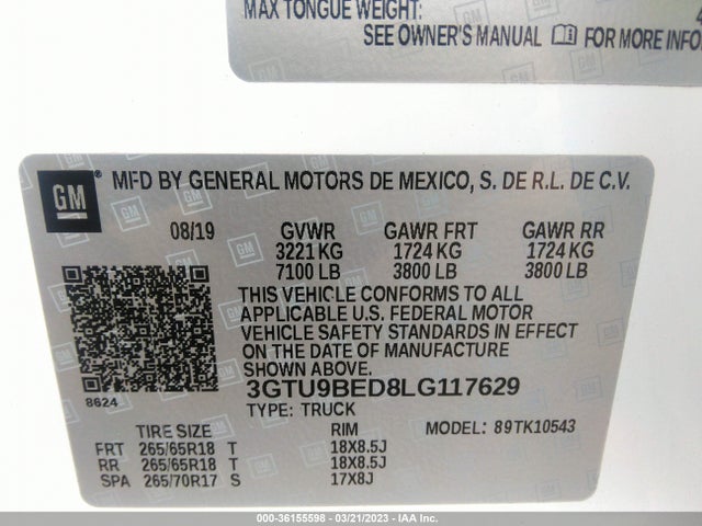 GMC Sierra 1500 Sle 2020 3GTU9BED8LG117629 Image 9