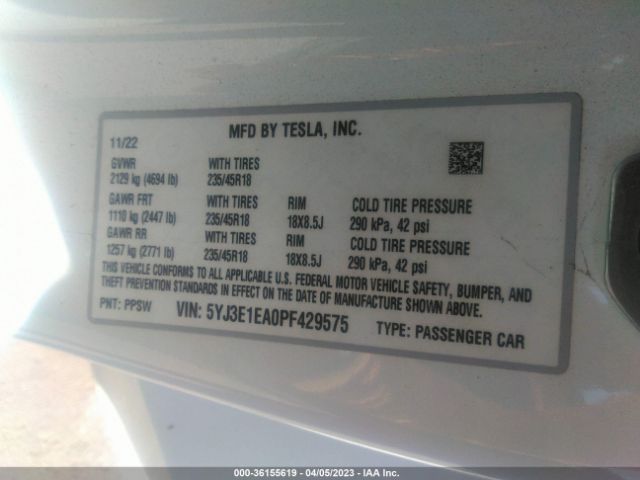 Tesla MODEL 3 2023 5YJ3E1EA0PF429575 Image 9