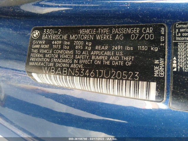 WBABN53461JU20523 BMW 3 Series 330ci