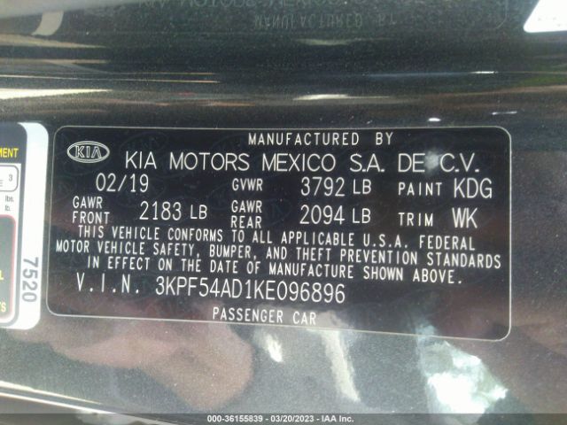 3KPF54AD1KE096896 KIA FORTE EX