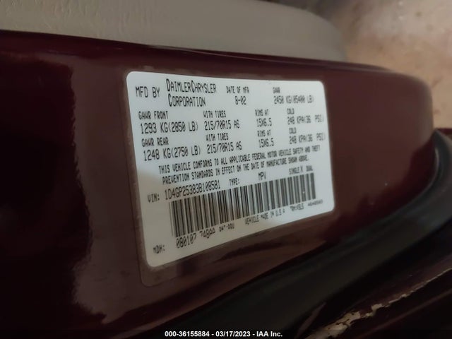 Dodge CARAVAN SE 2003 1D4GP25383B108581 Image 10