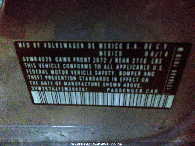3VW2K7AJ1EM289281 Volkswagen Jetta Sedan S