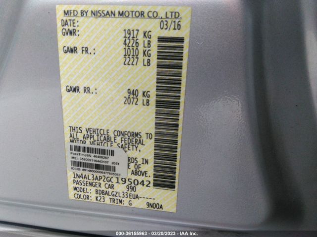 1N4AL3AP2GC195042 Nissan ALTIMA 2.5