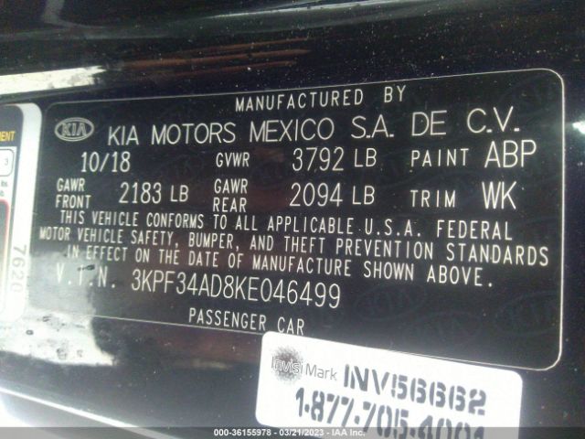 3KPF34AD8KE046499 KIA FORTE S