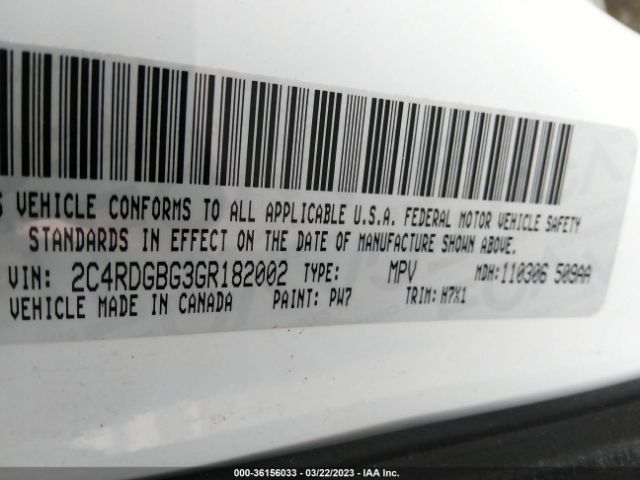 2C4RDGBG3GR182002 Dodge Grand Caravan Se