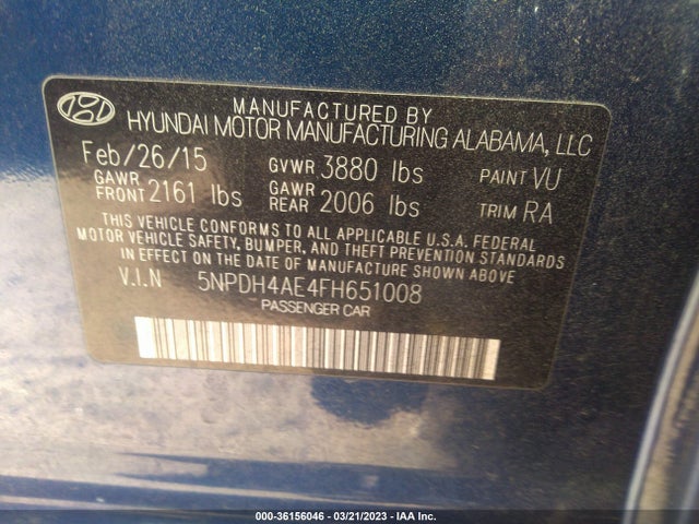 Hyundai ELANTRA SE 2015 5NPDH4AE4FH651008 Image 9