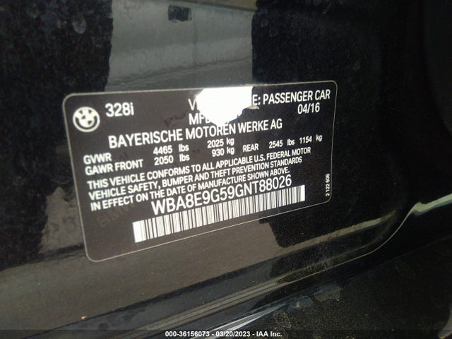 BMW 3 Series 328i 2016 WBA8E9G59GNT88026 Image 9