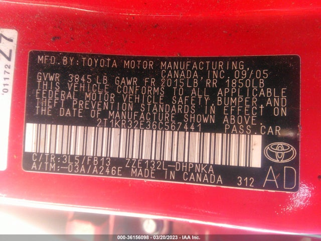Toyota Matrix Xr 2006 2T1KR32E36C567441 Image 10