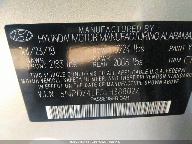 Hyundai ELANTRA SE 2018 5NPD74LF5JH388027 Image 9