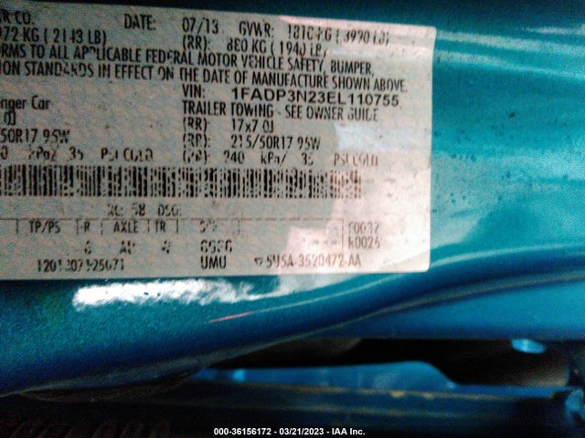 2014 FORD FOCUS TITANIUM VIN: 1FADP3N23EL110755