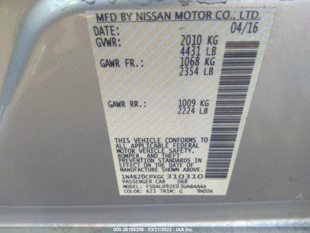 2016 Nissan Leaf, VIN: 1N4BZ0CPXGC310310