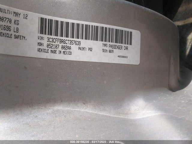 2012 FIAT 500 SPORT VIN: 3C3CFFBR6CT357639