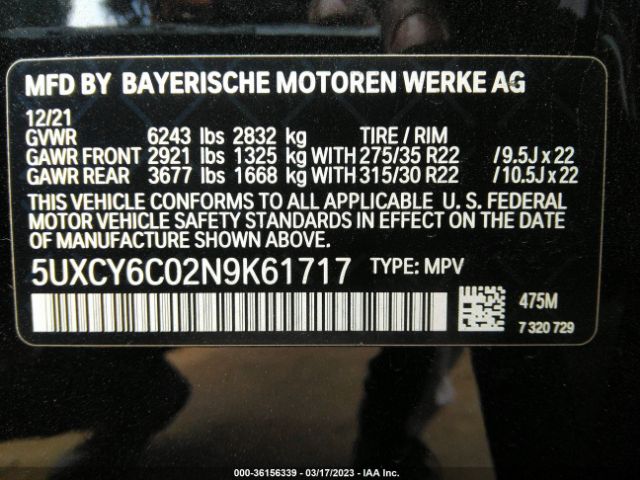 5UXCY6C02N9K61717 BMW X6 Xdrive40i