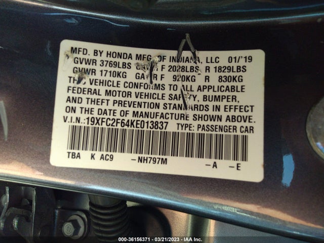 Honda Civic Sedan Lx 2019 19XFC2F64KE013837 Image 9