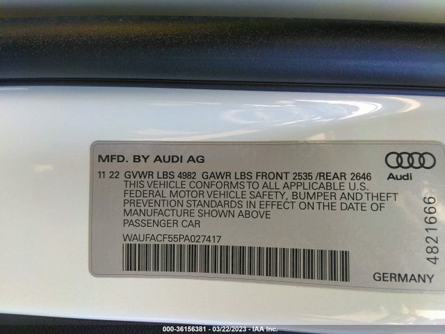 WAUFACF55PA027417 Audi A5 Sportback S Line Premium Plus