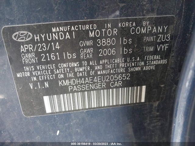 Hyundai ELANTRA SE 2014 KMHDH4AE4EU205652 Image 9