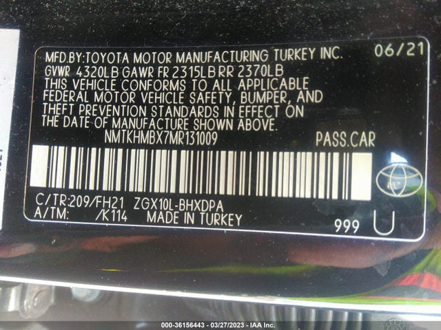 2021 TOYOTA C-HR LE/XLE/LIMITED/NIGHTSHADE VIN: NMTKHMBX7MR131009