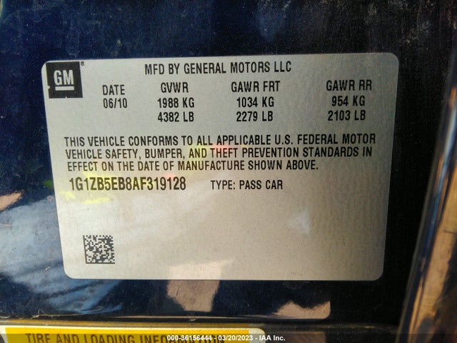 2010 CHEVROLET MALIBU LS W/1LS VIN: 1G1ZB5EB8AF319128