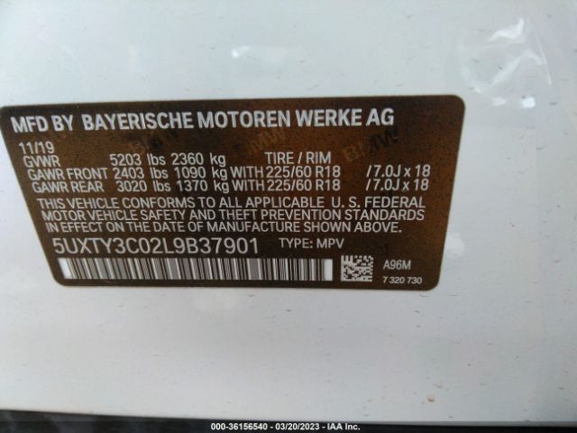 5UXTY3C02L9B37901 BMW X3 Sdrive30i