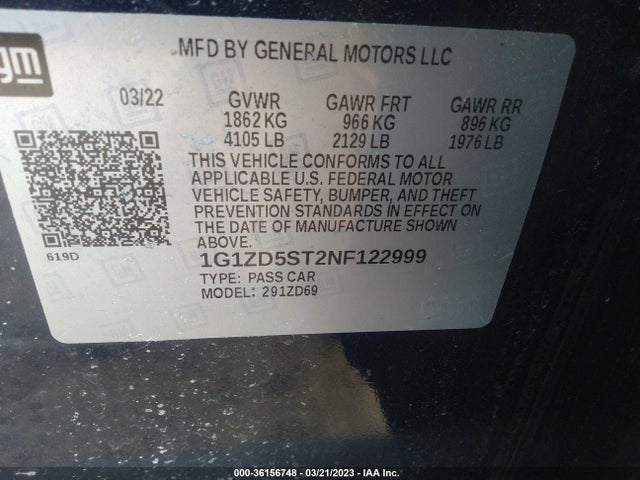 Chevrolet MALIBU LT 2022 1G1ZD5ST2NF122999 Image 9