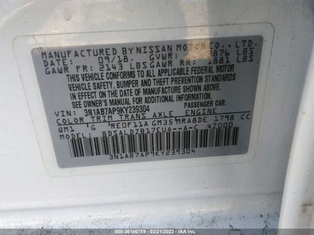 3N1AB7AP9KY239304 Nissan SENTRA SV