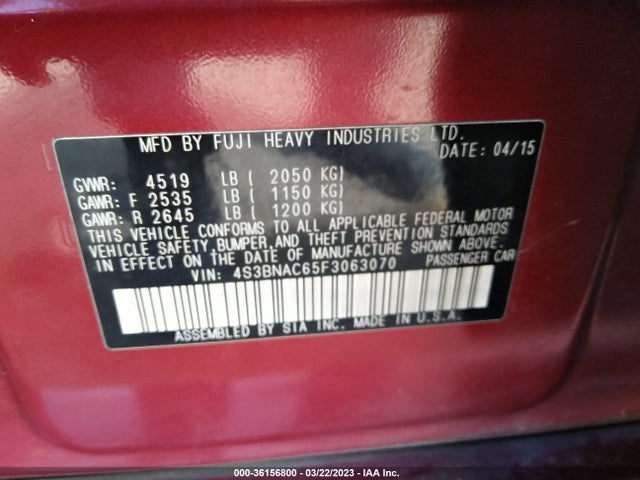 2015 Subaru Legacy, VIN: 4S3BNAC65F3063070