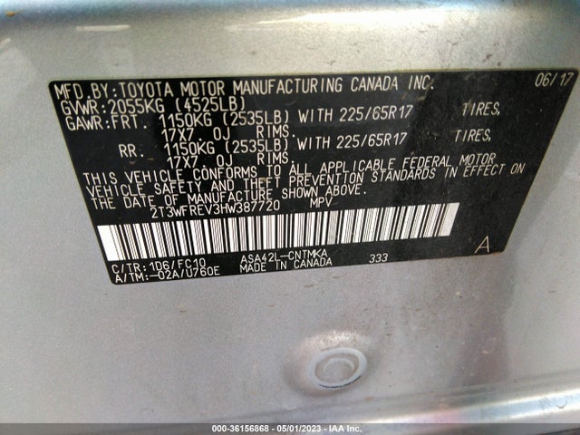 2017 TOYOTA RAV4 XLE VIN: 2T3WFREV3HW387720