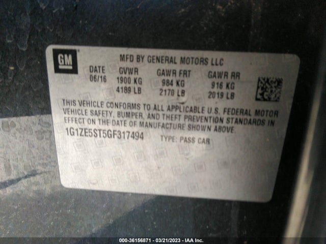 Chevrolet MALIBU LT 2016 1G1ZE5ST5GF317494 Image 9