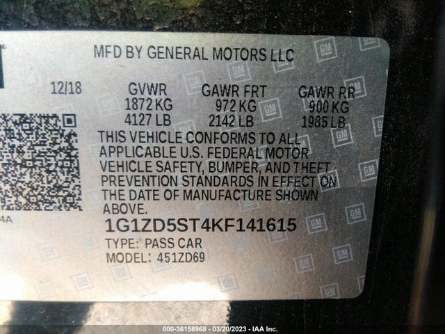 2019 Chevrolet Malibu, VIN: 1G1ZD5ST4KF141615