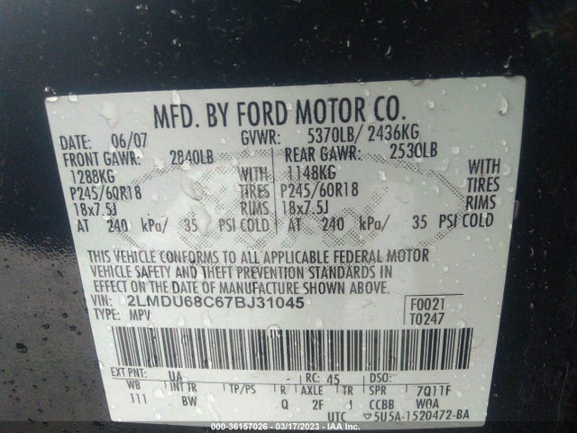 Lincoln MKX 2007 2LMDU68C67BJ31045 Image 10