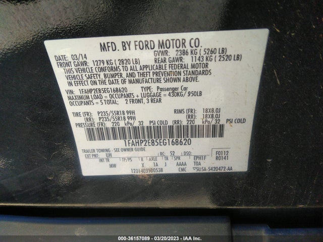 Aukcja sprzedaży 2014 Ford Taurus Sel, vin: 1FAHP2E85EG168620, numer aukcji: 36157089