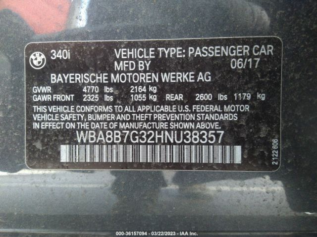 WBA8B7G32HNU38357 BMW 3 Series 340i Xdrive