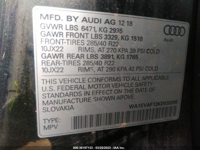 WA1EVAF13KD020200 Audi Q8 Premium Plus