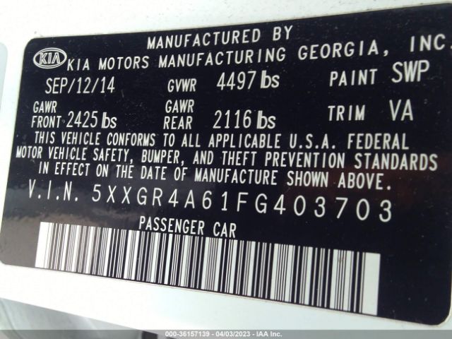 5XXGR4A61FG403703 KIA Optima Sxl Turbo