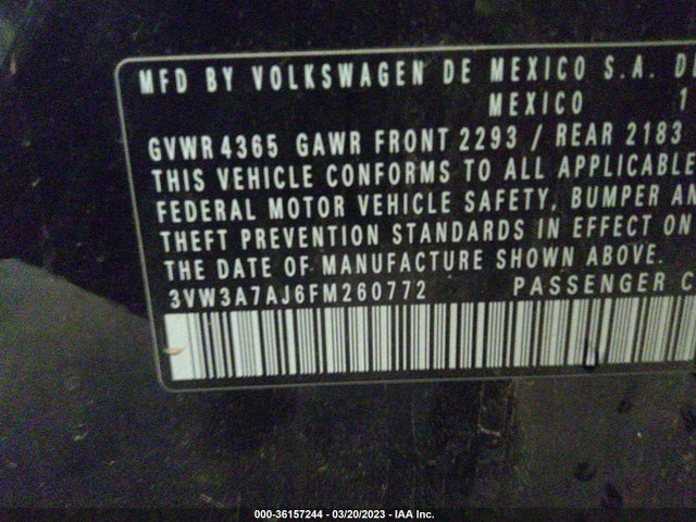 3VW3A7AJ6FM260772 Volkswagen Jetta Sedan 2.0l Tdi S