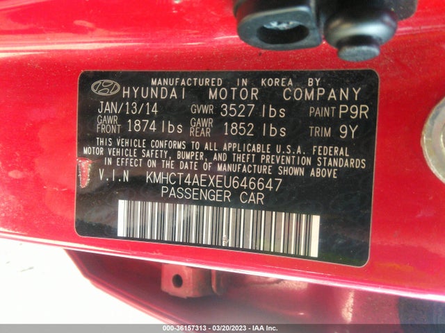 2014 HYUNDAI ACCENT GLS VIN: KMHCT4AEXEU646647