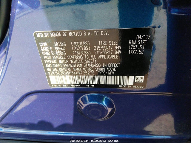 Honda HR-V EX 2017 3CZRU5H5XHM725276 Image 9