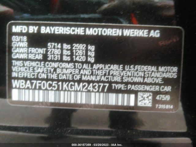 WBA7F0C51KGM24377 BMW 7 Series 750i