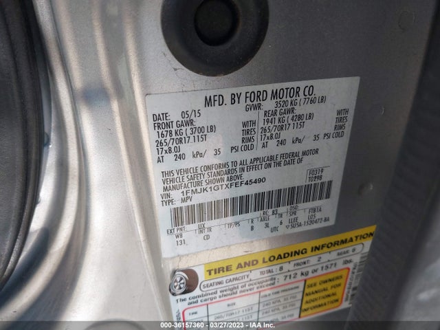 1FMJK1GTXFEF45490 Ford Expedition El Xl