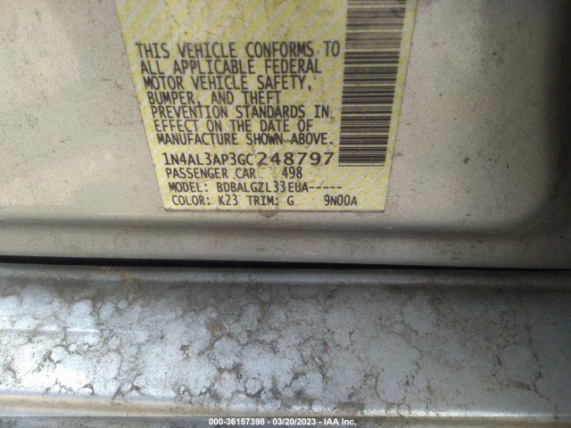 36157398 :رقم المزاد ، 1N4AL3AP3GC248797 vin ، 2016 Nissan Altima 2.5 مزاد بيع