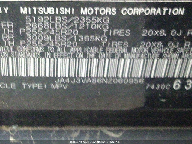 JA4J3VA86NZ060956 Mitsubishi Outlander Sel