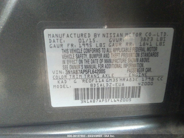 2015 NISSAN SENTRA SV VIN: 3N1AB7AP5FL642005